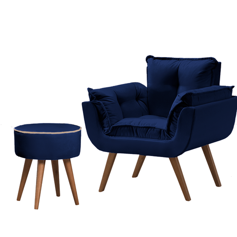 Poltrona Opala + Puff Azul Marinho
