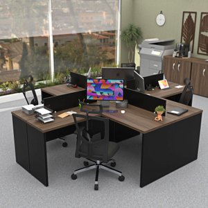 Ilha em L Estação de Trabalho 1400x600 Escritório Netmobil - Nogal/preto