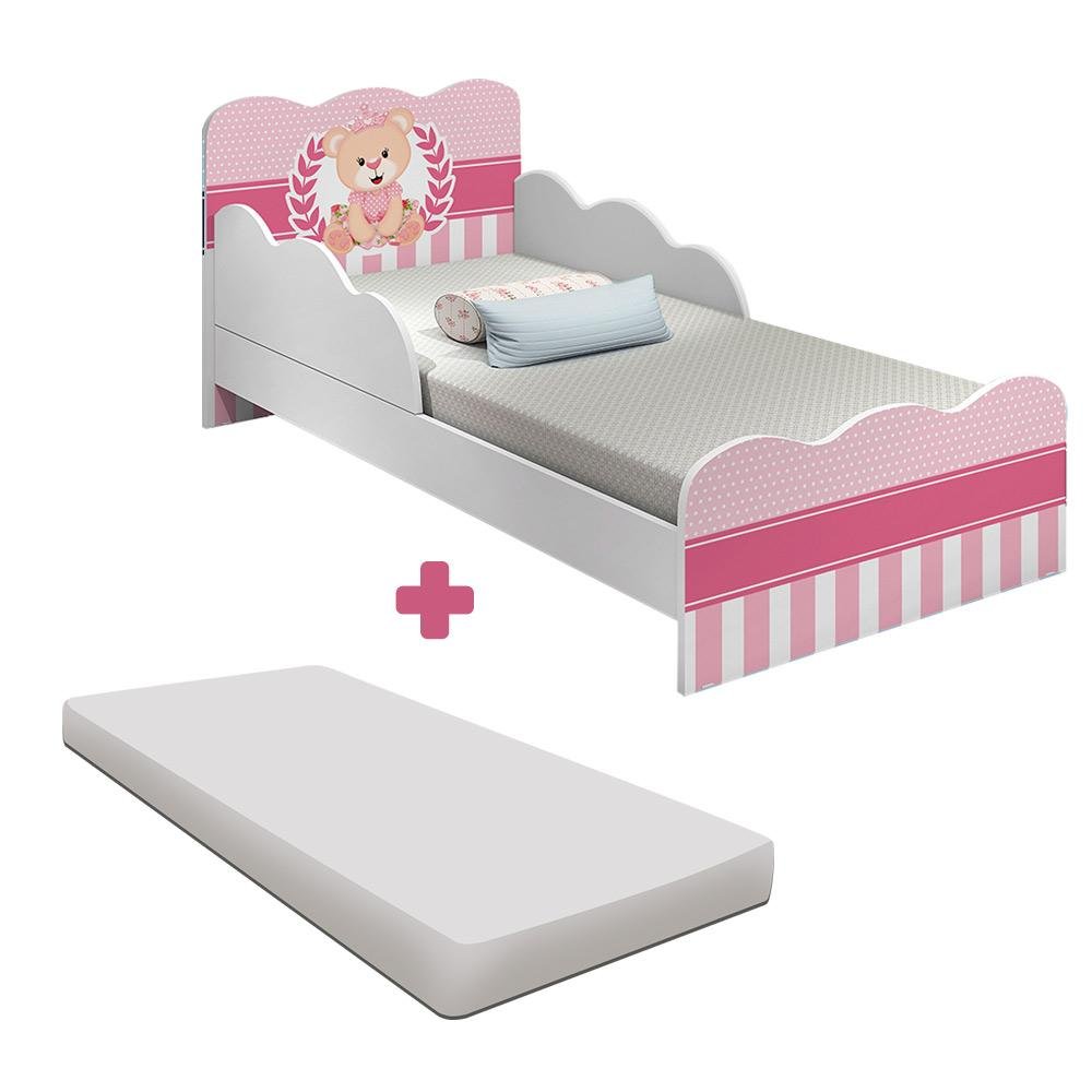 Mini cama Juvenil Infantil Gatinho Branca/Rosa Com Colchão