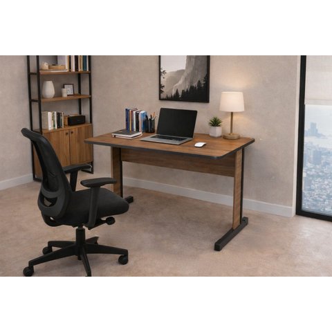 Mesa de Escritório Retangular 120x60cm Linha Econômica Noce e Preto