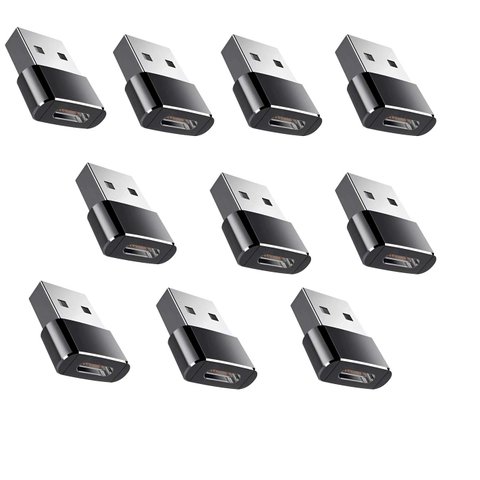 Kit C/ 10 Adaptador Plug Usb 3.1 Tipo C Fêmea X Usb 2.0 Macho Otg Cor Preto