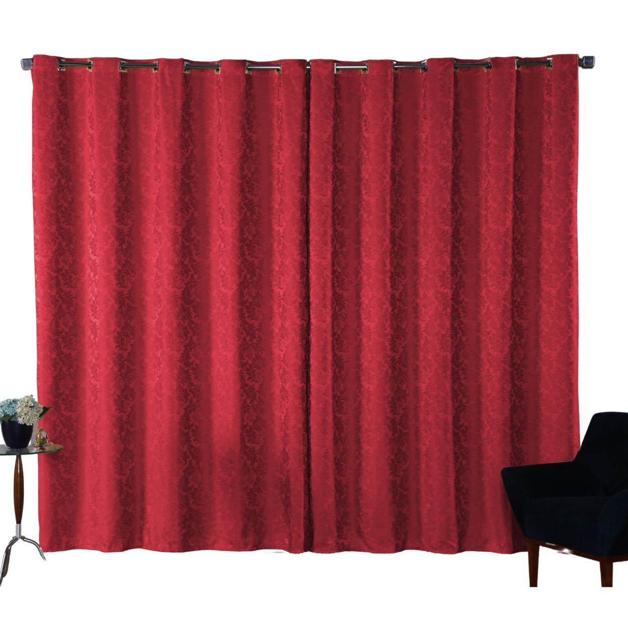 Cortina Sala Jacquard 2.80m X 1.70m Semi Blackout Requinte Varão Simples:Vermelho - 2