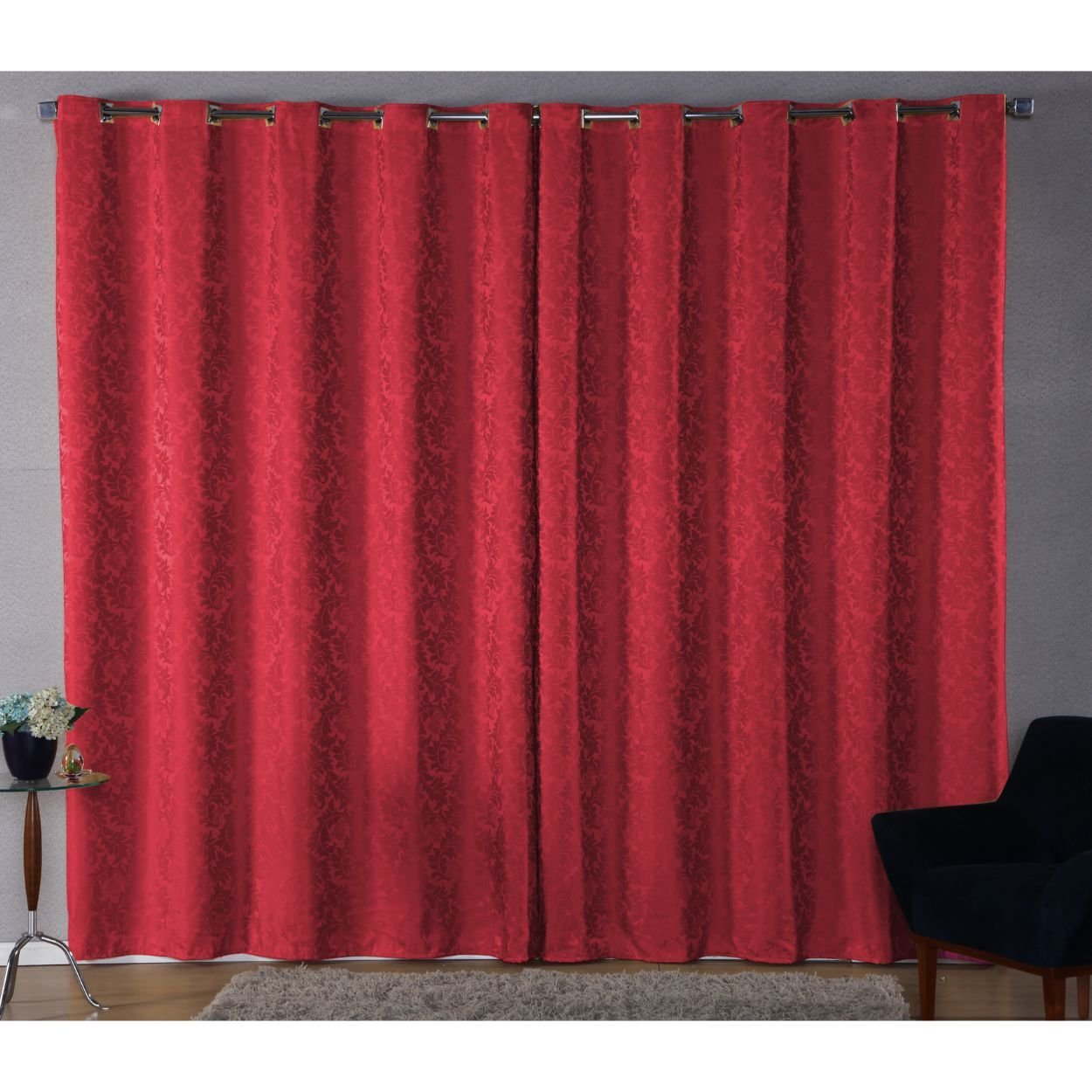 Cortina Sala Jacquard 2.80m X 1.70m Semi Blackout Requinte Varão Simples:Vermelho - 1