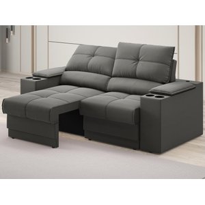 Sofá com Porta Copos e Carregador USB Retrátil e Reclinável Ringo 1,70m Velosuede Cinza -