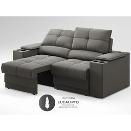 Sofá com Porta Copos e Carregador USB Retrátil e Reclinável Ringo 1,70m Velosuede Cinza - - 5
