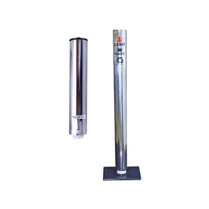 Kit Suporte Porta Copo Descartável Inox Café 50ml + Lixeira Inox