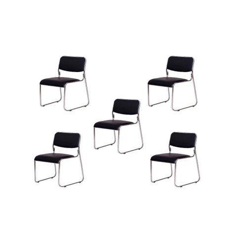 Kit 5 Cadeiras de Escritório Interlocutor Fixa Preta com Base Cromada W-21 Preta