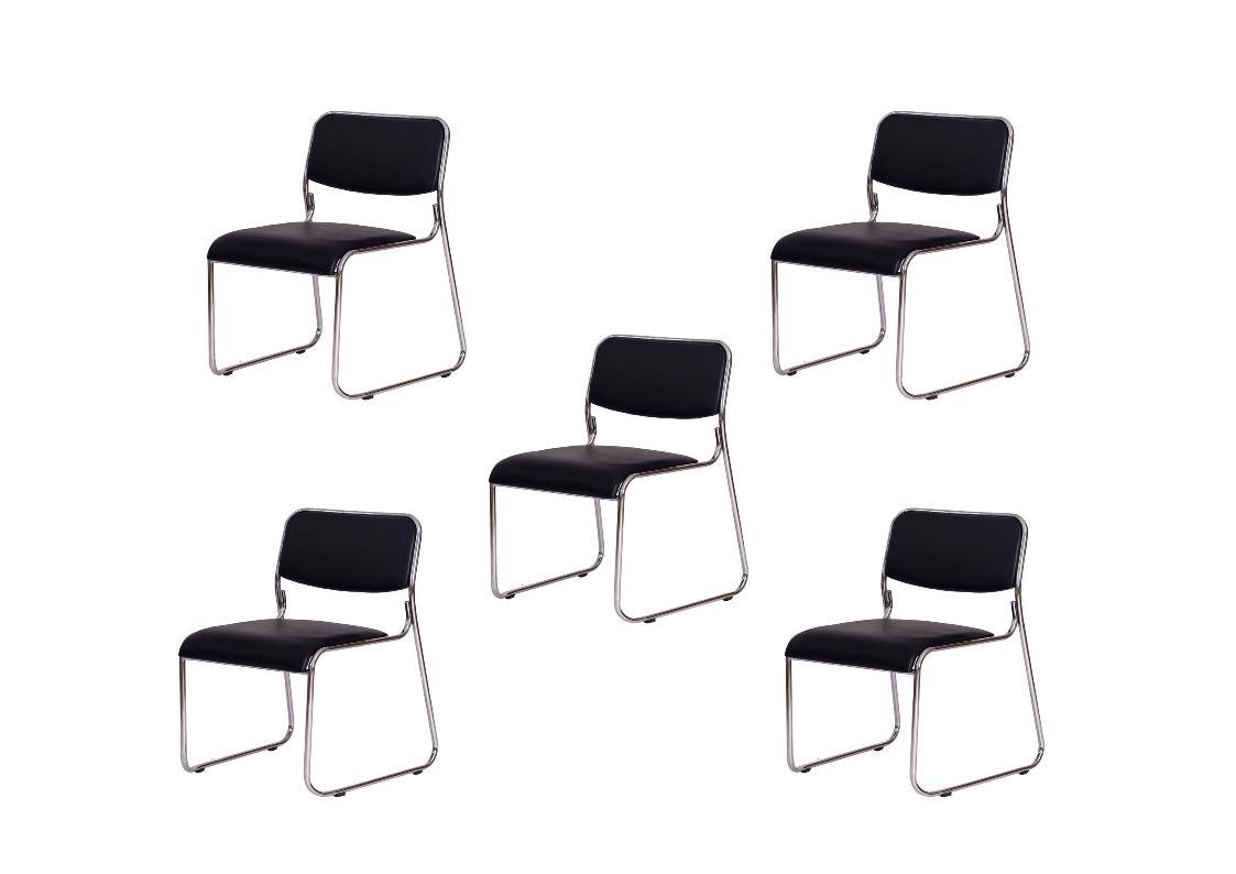 Kit 5 Cadeiras de escritório interlocutor fixa preta com base cromada W-21 Preta