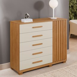 Cômoda Paris 5 Gavetas 1 Porta Ripada 2 Prateleiras com Sapateira - Benetil - 2