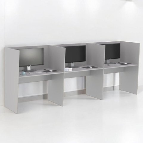 Estação de Trabalho Escritório Mesa Call Center 3 Lugares Cinza