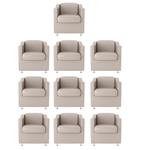 Kit 10 Poltronas Bia Decorativa Reforçada Recepção Clínica Salão Sala de Estar Courino:bege