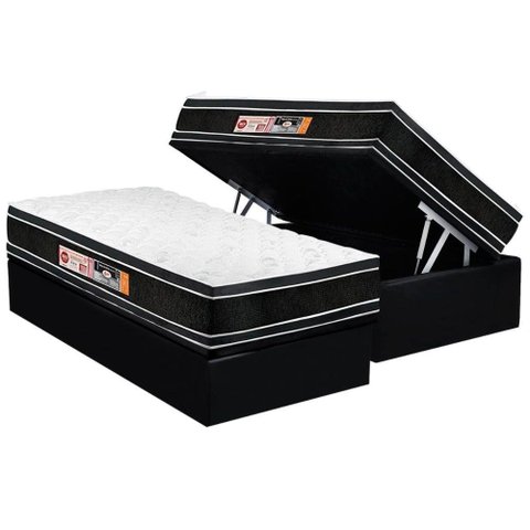 Cama Box Baú Solteiro: Colchão Espuma Castor D33 Black e White Air Double Face Euro Pillow + Base
