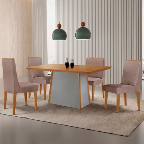 Mesa de Jantar Diane 120cm Tampo Mdf Laminado com 4 Cadeiras Lisboa Moderna Mobília