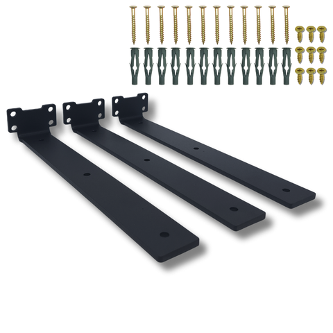 3 Suportes Formato Cantoneira Invisível 30cm Mão Francesa para Prateleira Aço Reforçado Preto