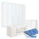 Ver imagem 1 de Quarto Infantil Americano 6 Portas com Berço Multifuncional Atlanta Branco Fosco e Colchão Ortobom