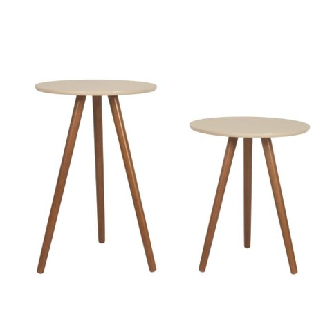 Conjunto de Mesa Lateral Pé Palito Redonda Off White