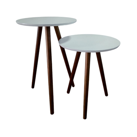 Conjunto de Mesa Lateral Pé Palito Redonda Off White