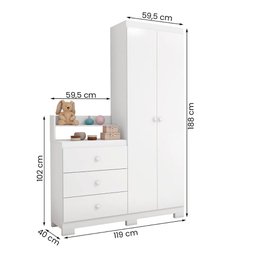 Guarda Roupa com Comoda Infantil Vicky 2 Portas e 3 Gavetas Branco - 4