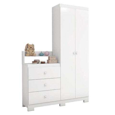Guarda Roupa com Comoda Infantil Vicky 2 Portas e 3 Gavetas Branco