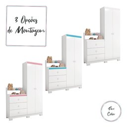 Guarda Roupa com Comoda Infantil Vicky 2 Portas e 3 Gavetas Branco - 3