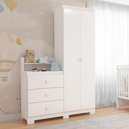 Guarda Roupa com Comoda Infantil Vicky 2 Portas e 3 Gavetas Branco - 2