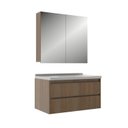 Ver imagem 2 de Conjunto Gabinete para Banheiro Suspenso com Cuba e Espelheira em MDF 80cm Maresias Noce Marrom