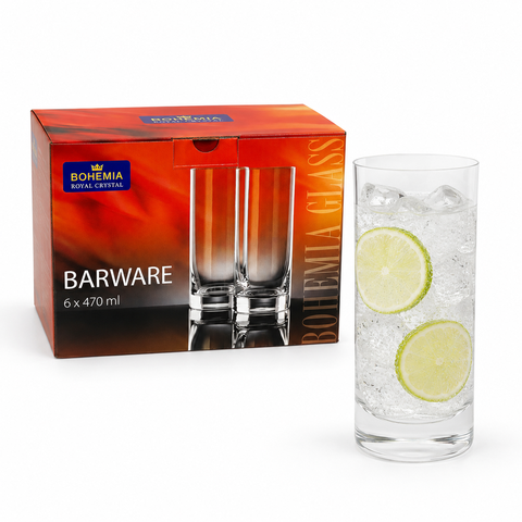 Jogo 6 Copos Altos de Cristal Bohemia Barware 470ml