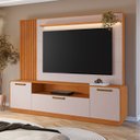 Ver imagem 1 de Estante Home Theater Ripado para TV até 65 Polegadas MDF 200cmx185cm Apego 65" Detalhes Curvos Ripados Laranja Cinamomo E Off