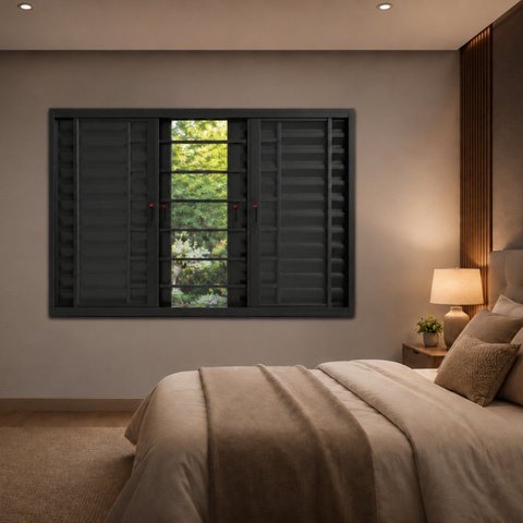 Janela Veneziana 6 Folhas com Grade Alumínio 150x100cm Preto