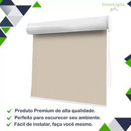 Persiana Cortina Rolo Blackout Bege com Bandô 1,40m X 1,40m - Sala Escritório Quarto - Blecaute - 2