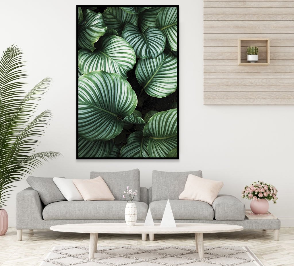Jogo de Quadros Decorativos Uno Molduras Marília Folhas Verdes - 50cm Largura x 70cm Altura - Preto - 1