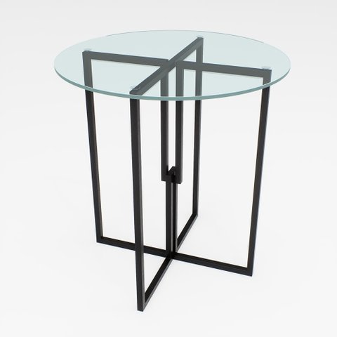 Mesa Redonda Industrial 80cm Preto Tampo de Vidro Temperado