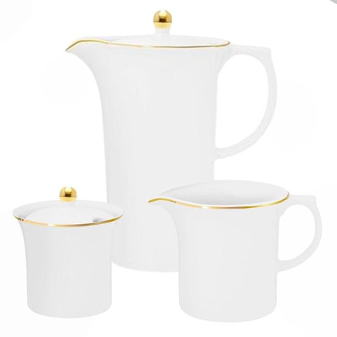 Jogo para Chá Sofia Porcelana Branca com Fio Dourado 3pç Oxford