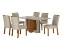 Ver imagem 1 de Conjunto Sala de Jantar Sofia 1,60m Tampo Vidro Off com 6 Cadeiras Jade Cinamomo/Off/Joli Palha
