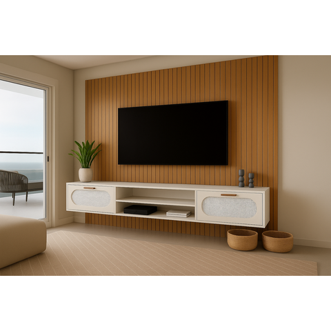 Painel para Tv 55 Polegadas Ripado Rack Incluso Todo em Mdf:nature / Off White