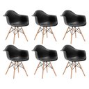 Ver imagem 1 de Kit 6 Poltronas Eames de Madeira com Braço Daw com Assento Preto