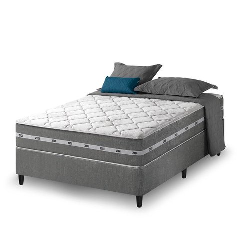Cama Box Viúva Cinza + Colchão Molas Ensacadas Zidi Miami 128x188x59cm