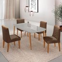 Ver imagem 1 de Mesa de Jantar Copper 120cm Tampo Mdf 4 Cadeiras Moderna Veludo Marrom/off/nat/serig Off