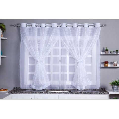 Cortina de Cozinha Branca de Voil Duplo + Laço Amarri