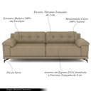 Ver imagem 4 de Sofá Living 3 lugares 212cm Agostino Pés Design em Ferro Couro Bege G52 - Gran Belo