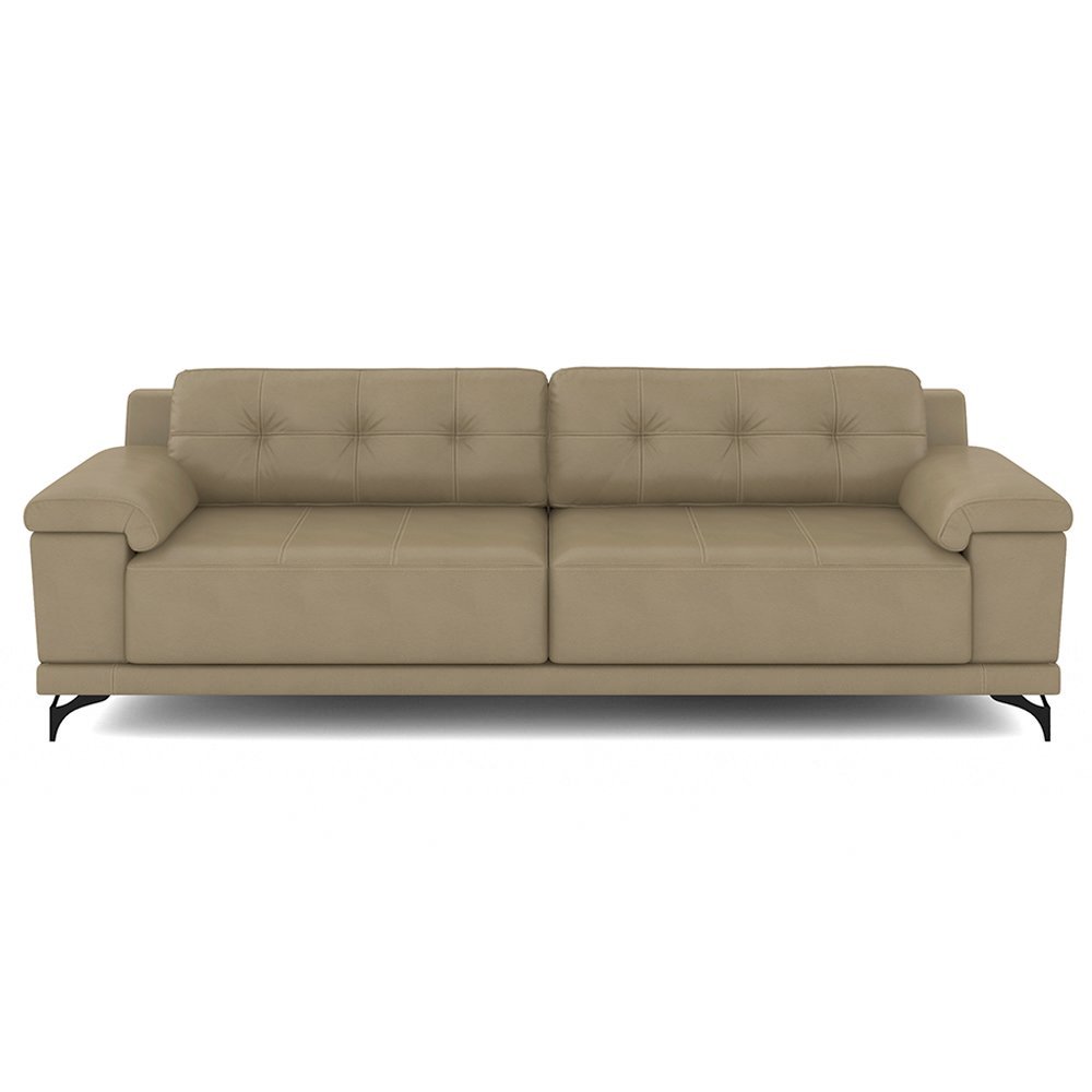Sofá Living 3 lugares 212cm Agostino Pés Design em Ferro Couro Bege G52 - Gran Belo - 2
