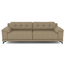 Sofá Living 3 lugares 212cm Agostino Pés Design em Ferro Couro Bege G52 - Gran Belo - 2