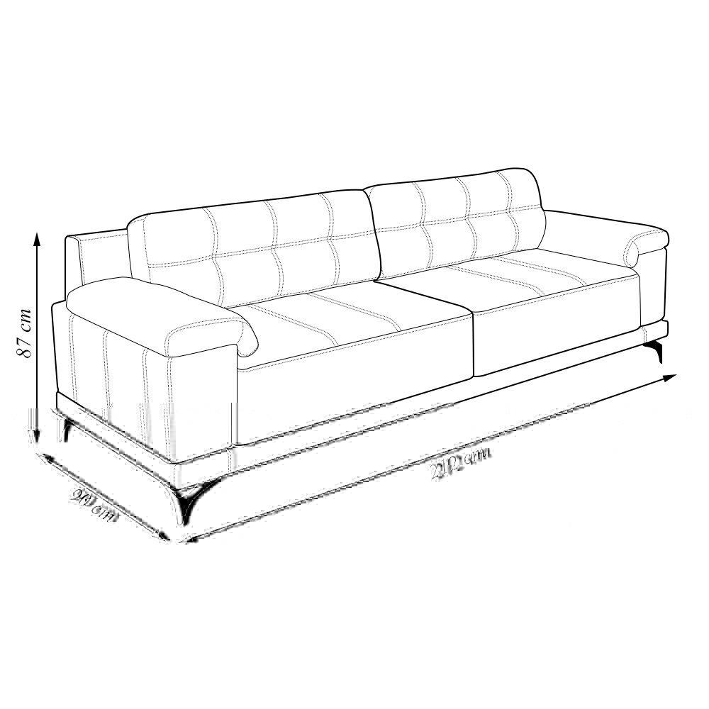 Sofá Living 3 lugares 212cm Agostino Pés Design em Ferro Couro Bege G52 - Gran Belo - 3