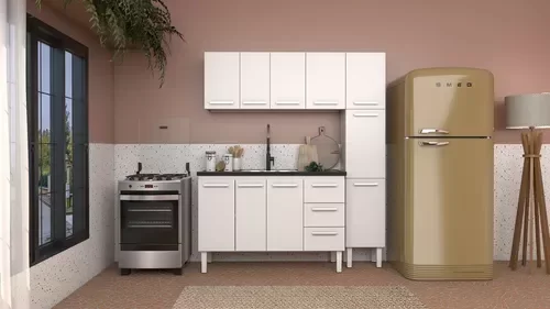 Conjunto Cozinha Completo para Pia 1,40metros Gabinete + Aéreo + Paneleiro 100% em Aço - Venus Cozim - 1