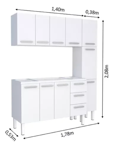 Conjunto Cozinha Completo para Pia 1,40metros Gabinete + Aéreo + Paneleiro 100% em Aço - Venus Cozim - 3