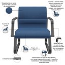 Ver imagem 3 de Cadeira de Escritório Recepção com Braço Fixa Preta Lev P03 Crepe Azul - Lyam Decor