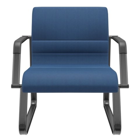 Cadeira de Escritório Recepção com Braço Fixa Preta Lev P03 Crepe Azul - Lyam Decor