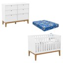 Ver imagem 1 de Berço Americano e Cômoda 6 Gavetas Unique Branco Soft Eco Wood com Colchão Ortobom - Matic