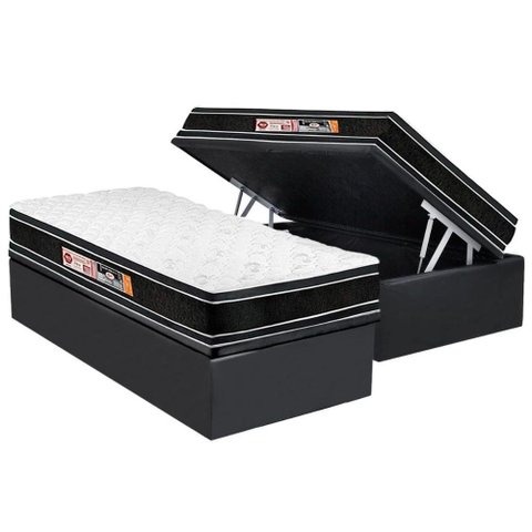 Cama Box Baú Solteiro: Colchão Espuma Castor D33 Black e White Air Double Face Euro Pillow + Base