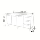 Ver imagem 2 de Balcão Armário Cozinha Gabinete para Pia 148 Cm 3 Gavetas e 3 Portas Deise Branco